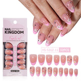 32pcs/Set Decal & Rhinestone French Short Almond Press-On Nails