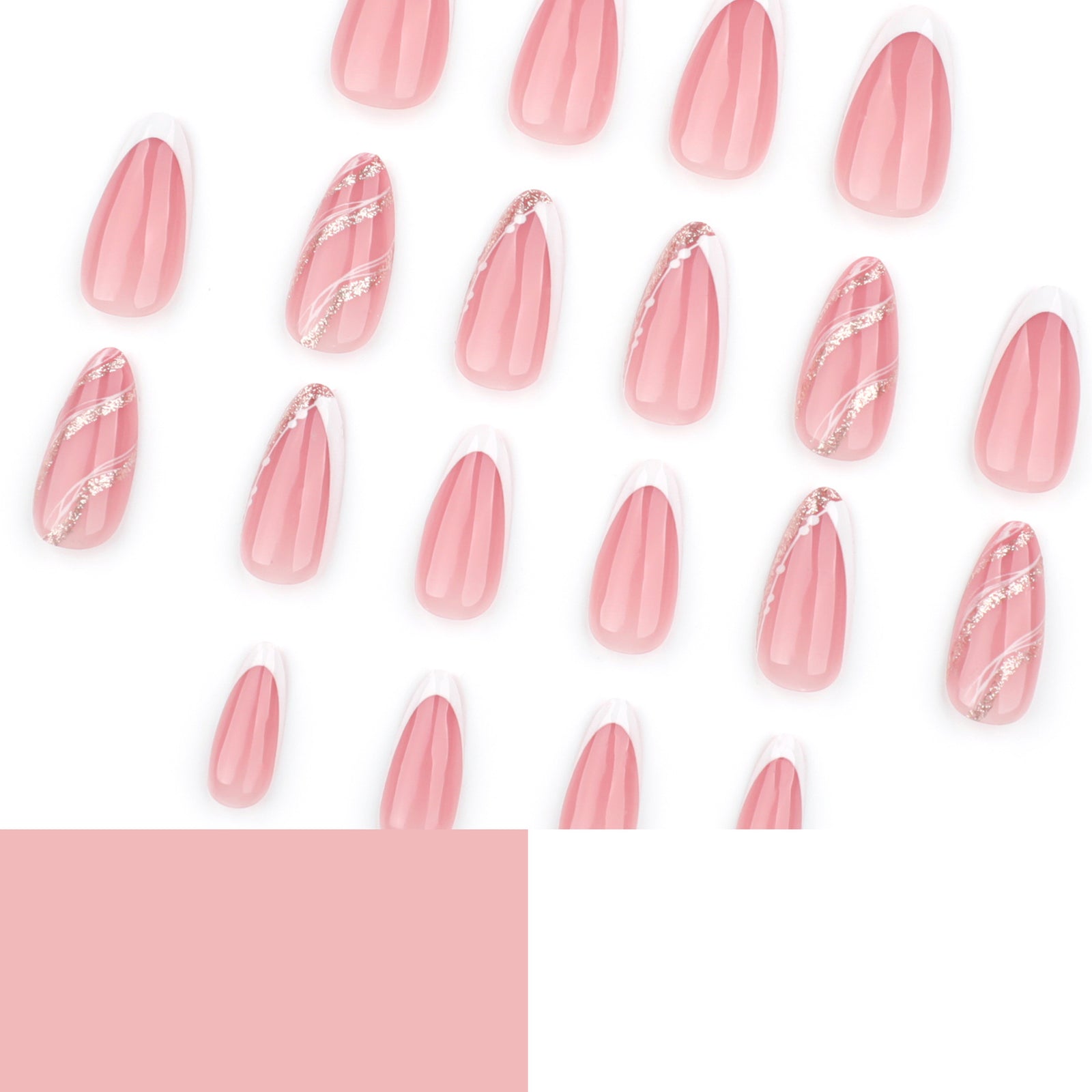 24pcs/Set White French Tips with Silver Glitter Waves Press-On Nails
