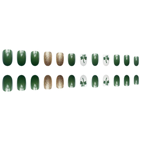 24pcs/Set Gold Glitter Shamrock Press-On Nails