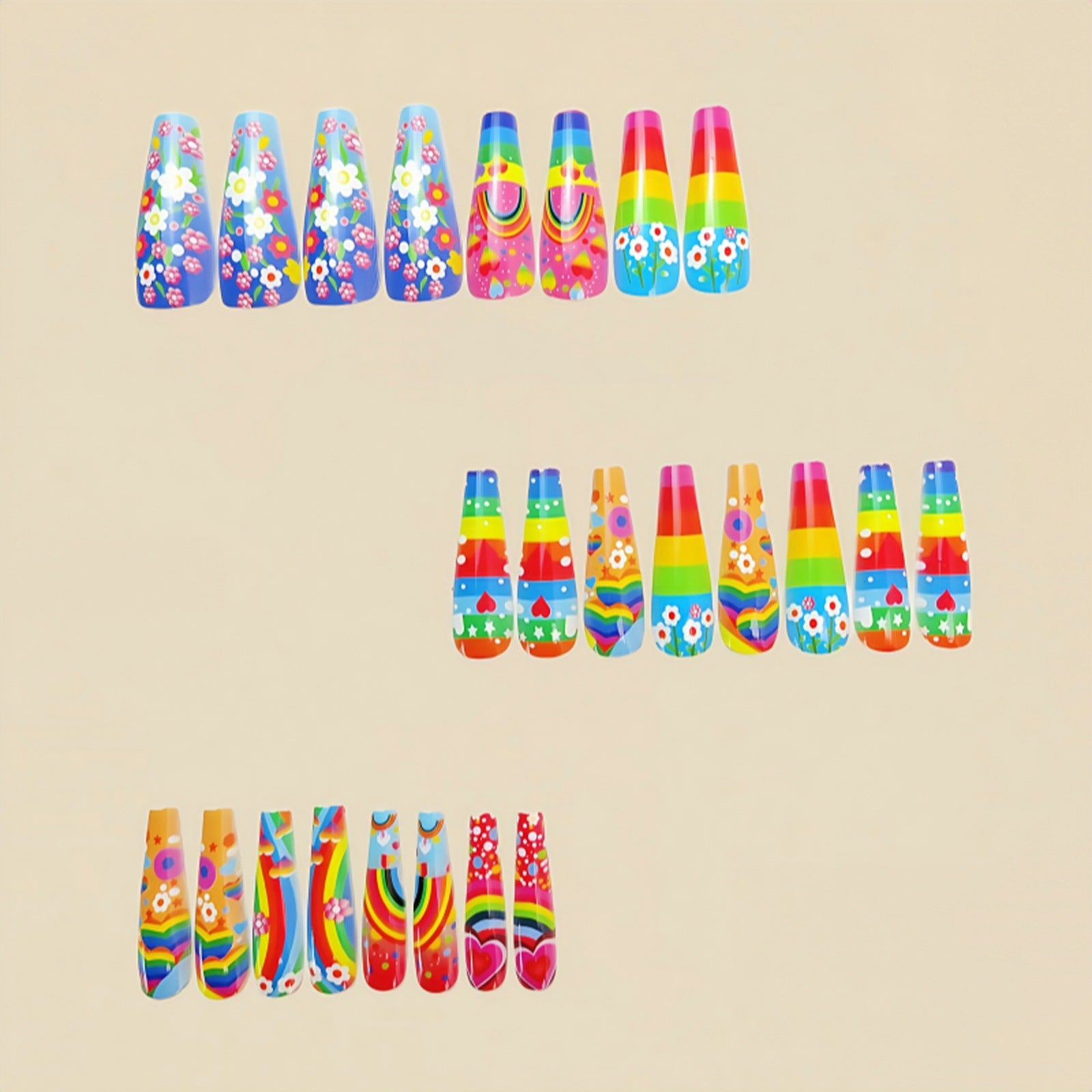 24pcs/Set Rainbow Multicolored Stripes Press-On Nails