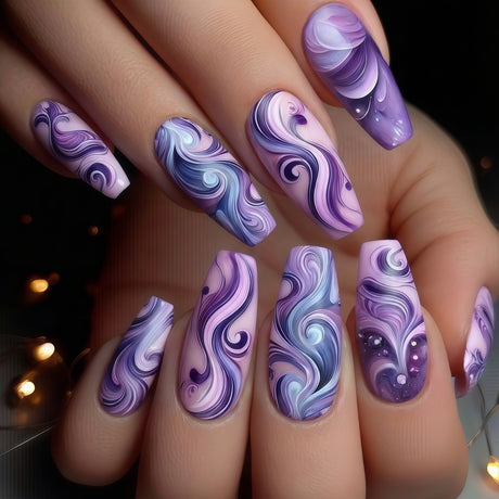 24pcs/Set Purple Ombre Ink Wash Press-On Nails