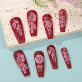 24pcs/Set Burgundy Matte Rose Press-On Nails