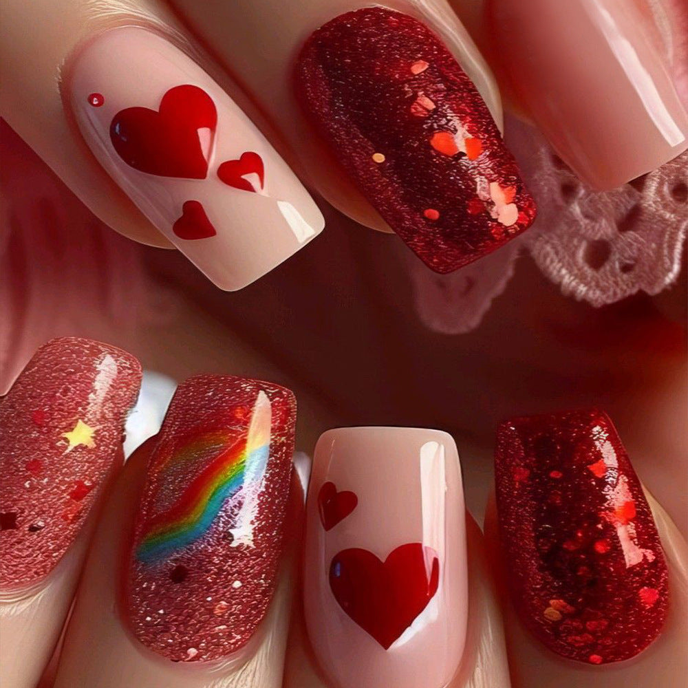 24pcs/Set Rainbow Heart Press-On Nails