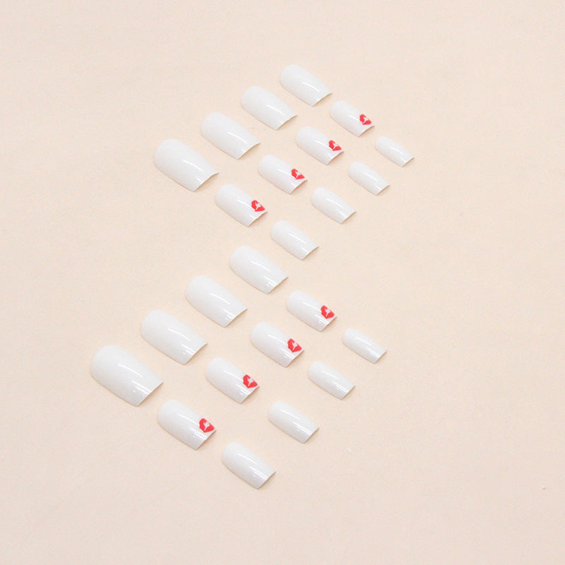 24pcs/Set Solid White Red Lip Prints Press-On Nails