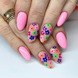 24pcs/Set Multicolored Small Flowers Short Press-On Nails