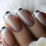 24pcs/Set Minimal Silver-Edge French Press-On Nails