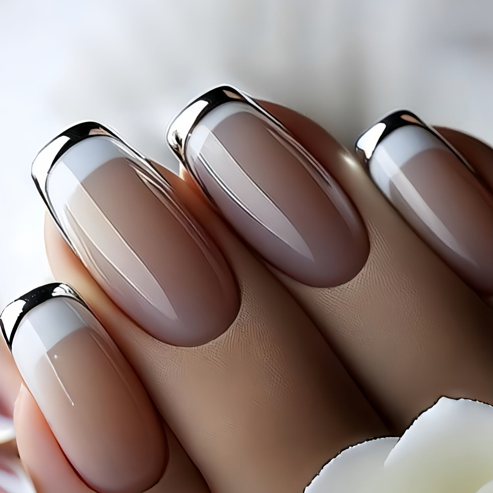 24pcs/Set Minimal Silver-Edge French Press-On Nails