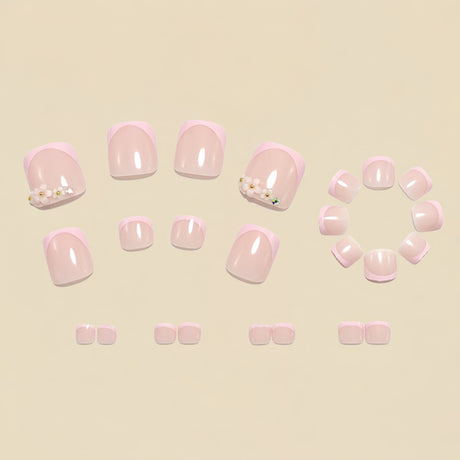 24pcs/Set 3D Embossed Floral French Press On Toe Nails