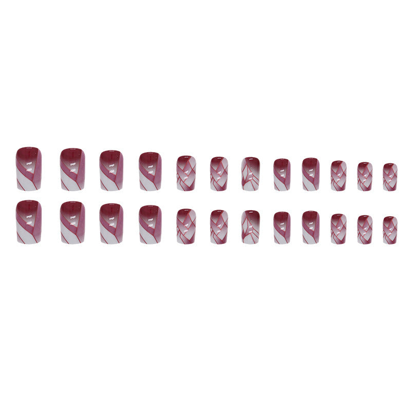 24pcs/Set Cracked Burgundy Press-On Nails