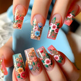 24pcs/Set Colorful Floral Press-On Nails