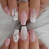 24pcs/Set Pink Gradient Butterfly Press-On Nails