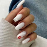 24pcs/Set Solid White Red Lip Prints Press-On Nails