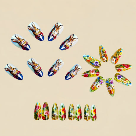 24pcs/Set Easter Bunny & Flowers Press-On Nails