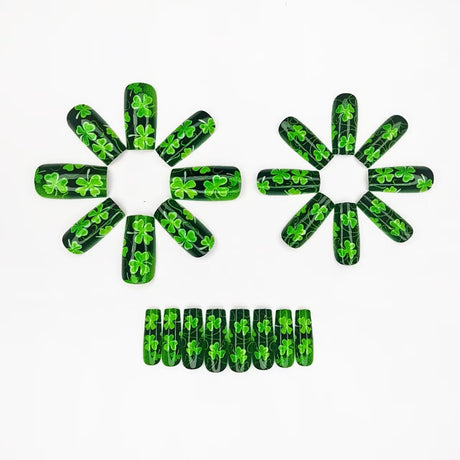 24pcs/Set Deep Green Shamrock Press-On Nails
