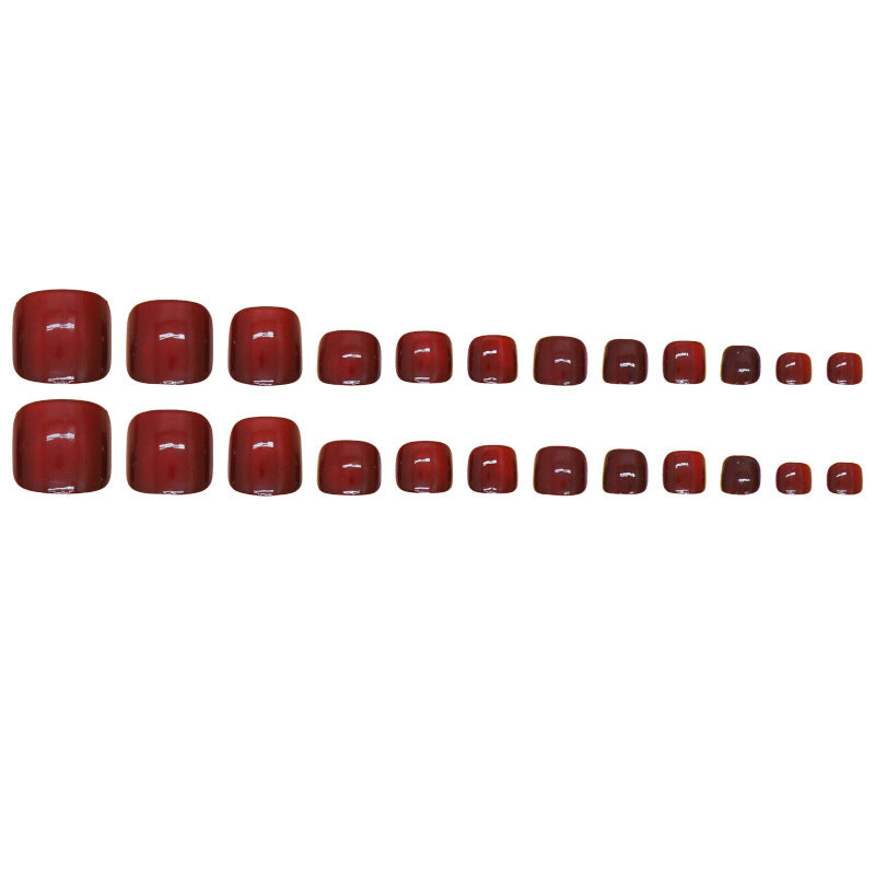24pcs/Set Wine Red Cat Eye Press On Toe Nails