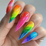 24pcs/Set Rainbow Glitter Long Stiletto Press-On Nails