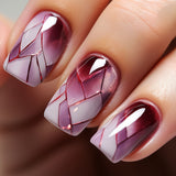 24pcs/Set Cracked Burgundy Press-On Nails