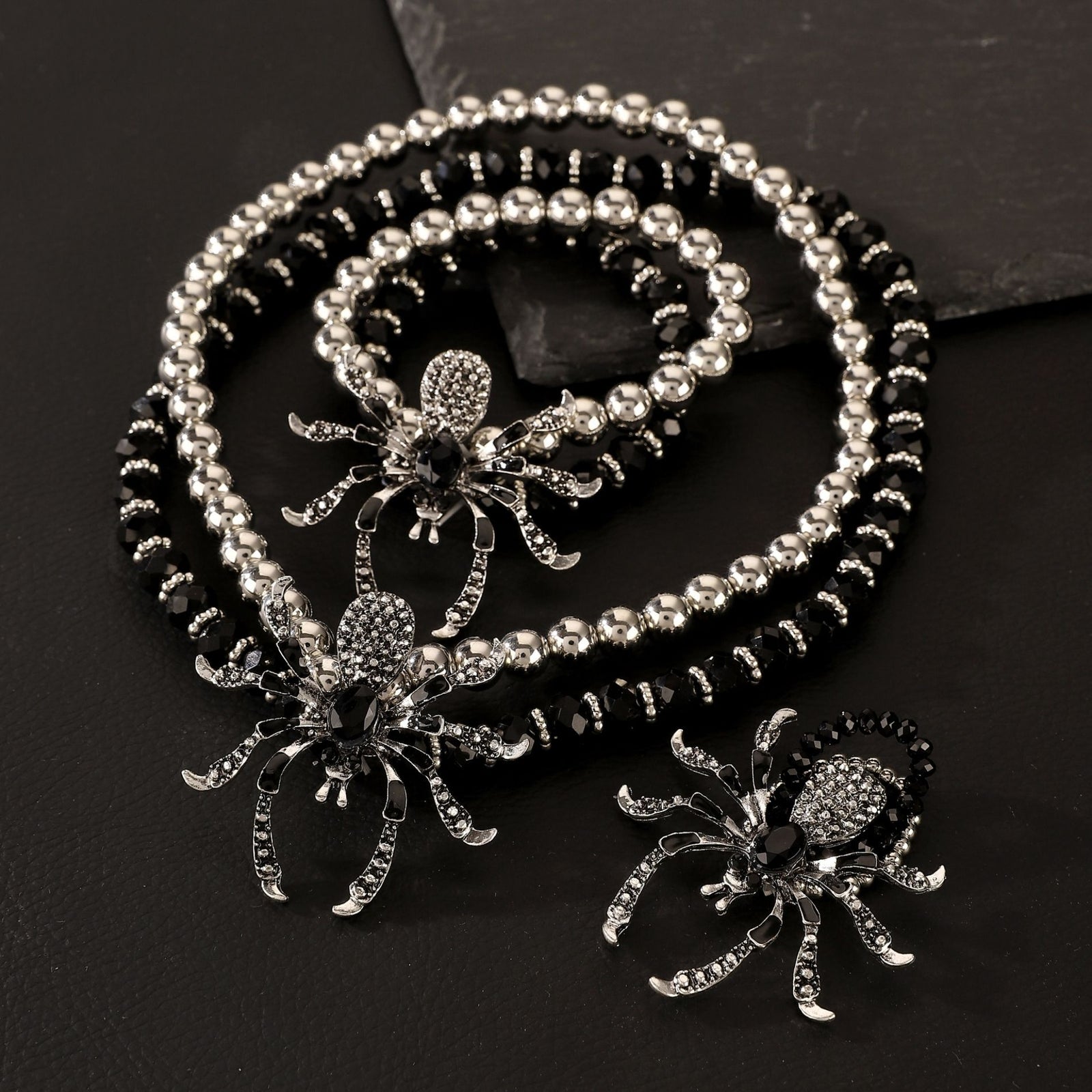 Dark Gothic Spider Earrings, Bracelet & Necklace