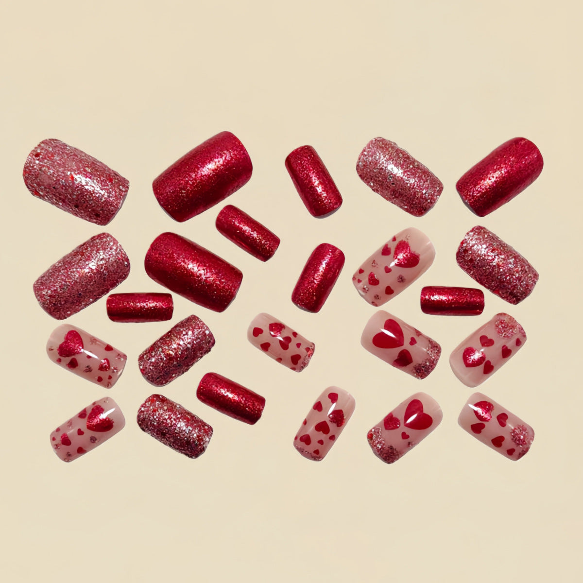 24pcs/Set Valentine’s Day Red Heart Press-On Nails