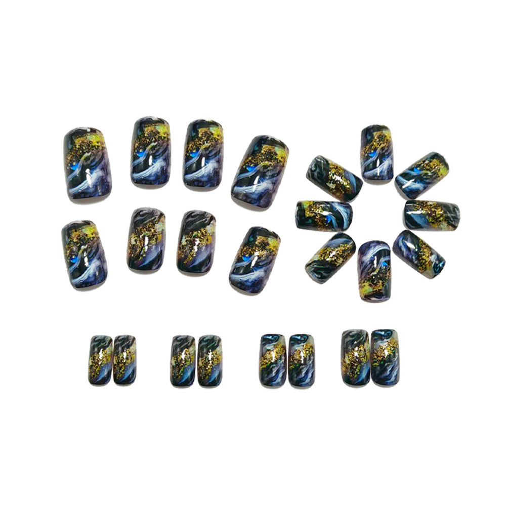 24pcs/Set Dark Gothic Gold Foil Ombre Press-On Nails