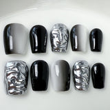 (Handmade) 10pcs/Set Black & White Gradient Chrome Press-On Nails