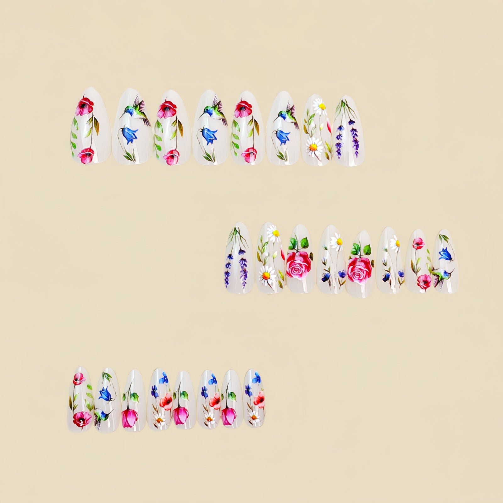 24pcs/Set Daisy Rose Lavender Press-On Nails