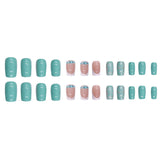 24pcs/Set Blue Minimal French Glitter Press-On Nails