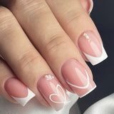 24pcs/Set White French Tip Heart Press-On Nails