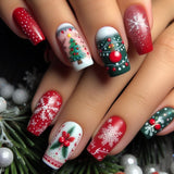 24pcs/Set Christmas Snowflake Red Green Lights Press-On Nails