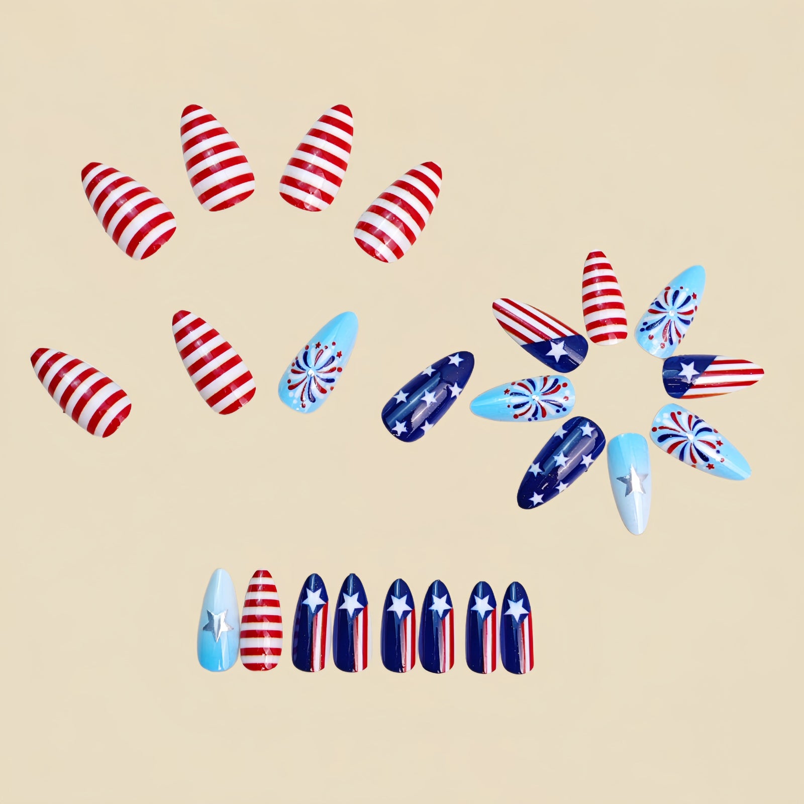 24pcs/Set Independence Day Fireworks Stars and Stripes Press-On Nails