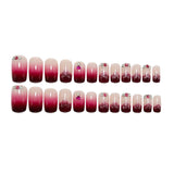 24pcs/Set Burgundy Gradient Heart Press-On Nails