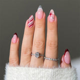 24pcs/Set Pink & Silver Christmas Stripes Press-On Nails