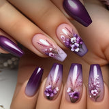 24pcs/Set Purple Gradient Flowers Press-On Nails