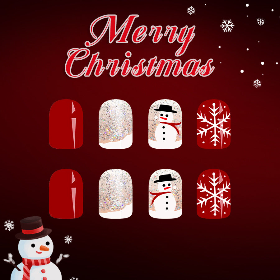 24pcs/Set Christmas Snowman Press On Nails