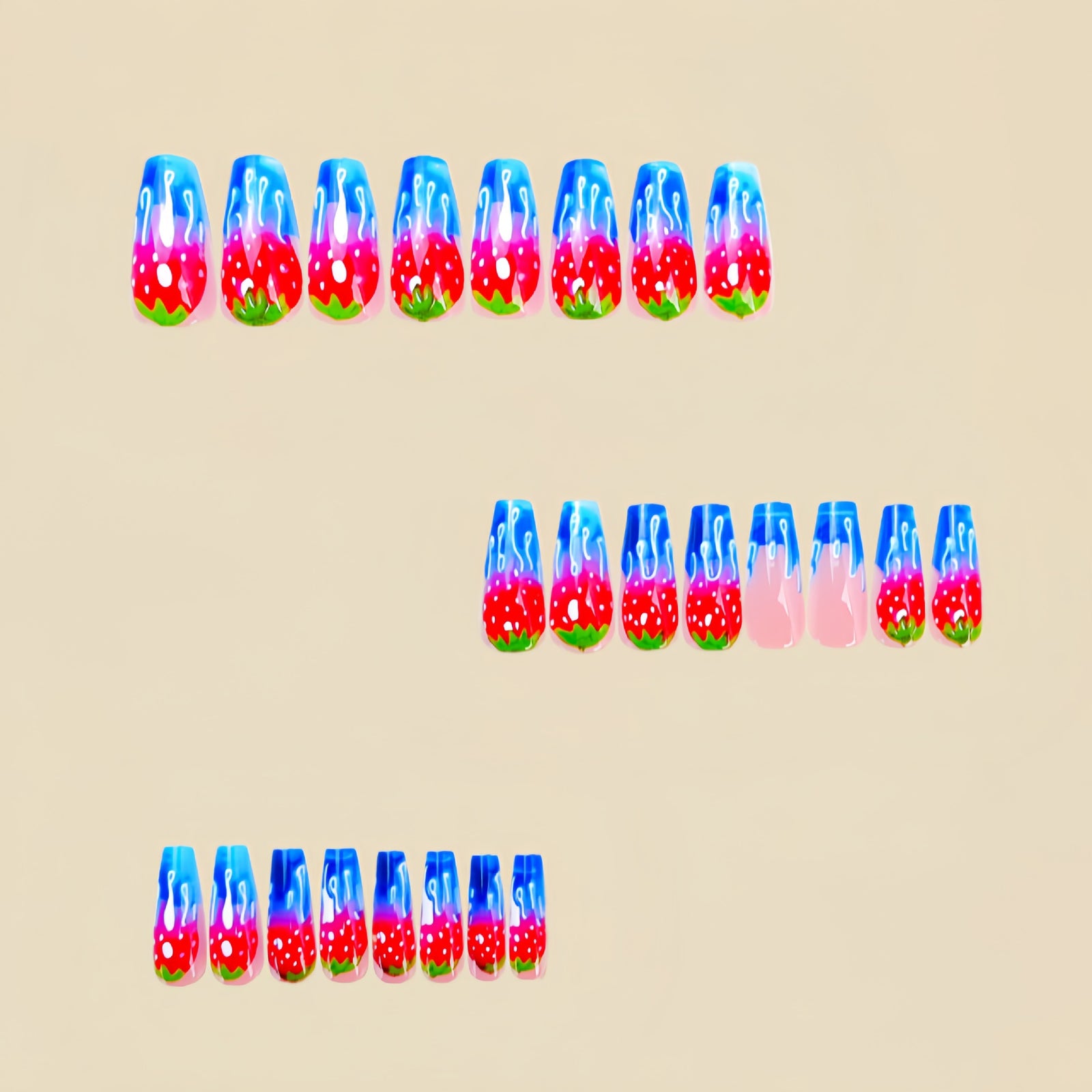 24pcs/Set Multicolor Aura Strawberry Press-On Nails