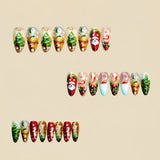 24pcs/Set Multicolor Gradient Santa Christmas Tree  Press-On Nails