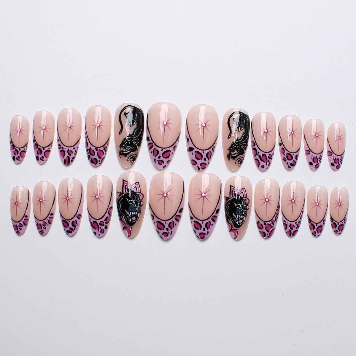 24pcs/Set French Leopard Print with Small Floral Leopard Press-On Nails
