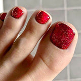 24pcs/Set Red Glitter Press On Toe Nails