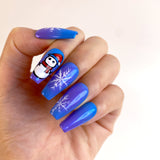 (Handmade) 10pcs/Set Blue & Purple Gradient Snowman Snowflake Press-On Nails