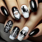 24pcs/Set Black White Christmas Press-On Nails