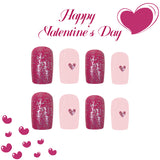 24pcs/Set Red Glitter Heart Press-On Nails