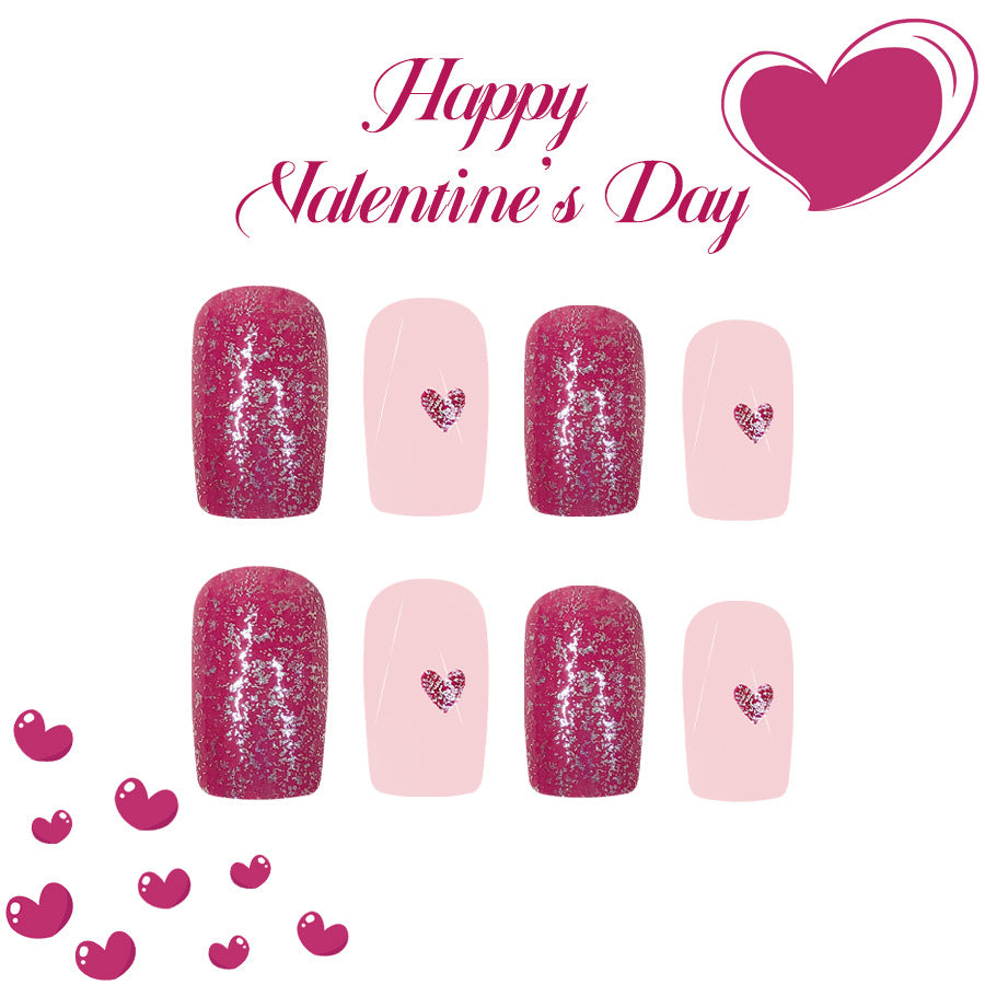 24pcs/Set Red Glitter Heart Press-On Nails