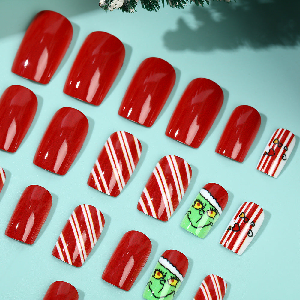 24pcs/Set Christmas Grinch Press-On Nails