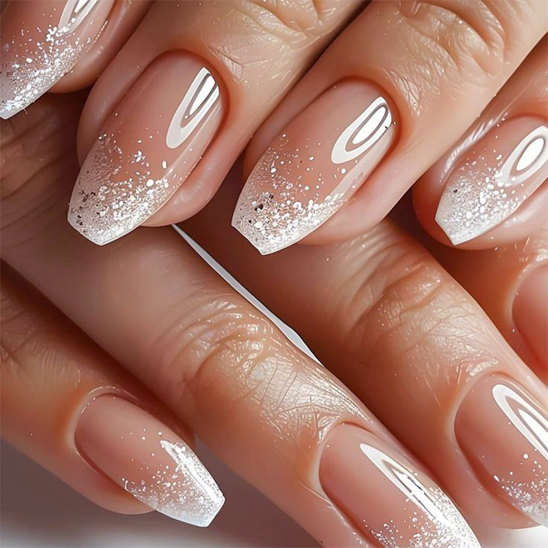24pcs/Set Silver Glitter Gradient Press-On Nails
