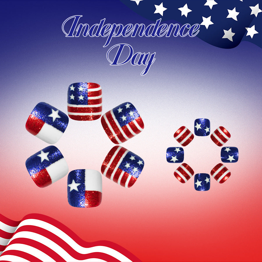 24pcs/Set Flag-Inspired Stars, Plaid & Stripes Press On Toe Nails