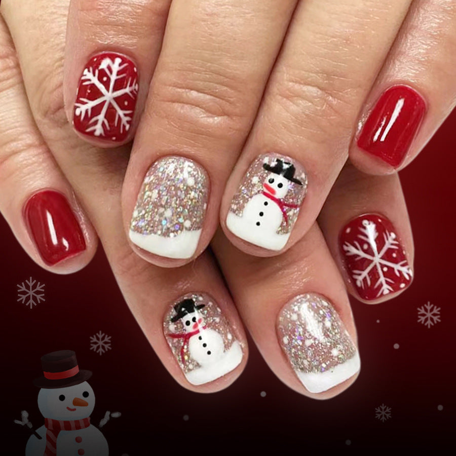 24pcs/Set Christmas Snowman Press On Nails