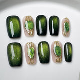 (Handmade) 10pcs/Set Jade Cat Eye Press-On Nails