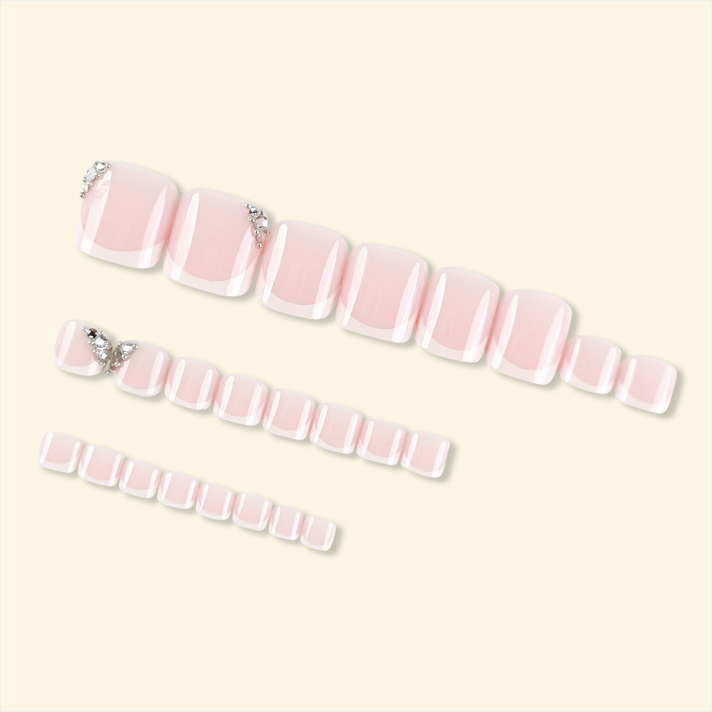 24pcs/Set Pure Desire Pink with Diamond Accents Press On Toe Nails