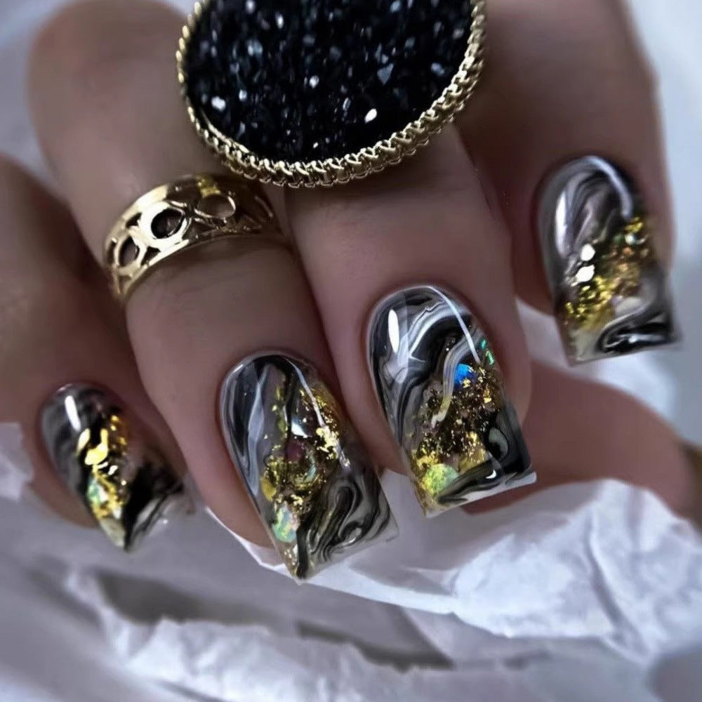 24pcs/Set Dark Gothic Gold Foil Ombre Press-On Nails