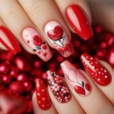 24pcs/Set Red Roses Press-On Nails